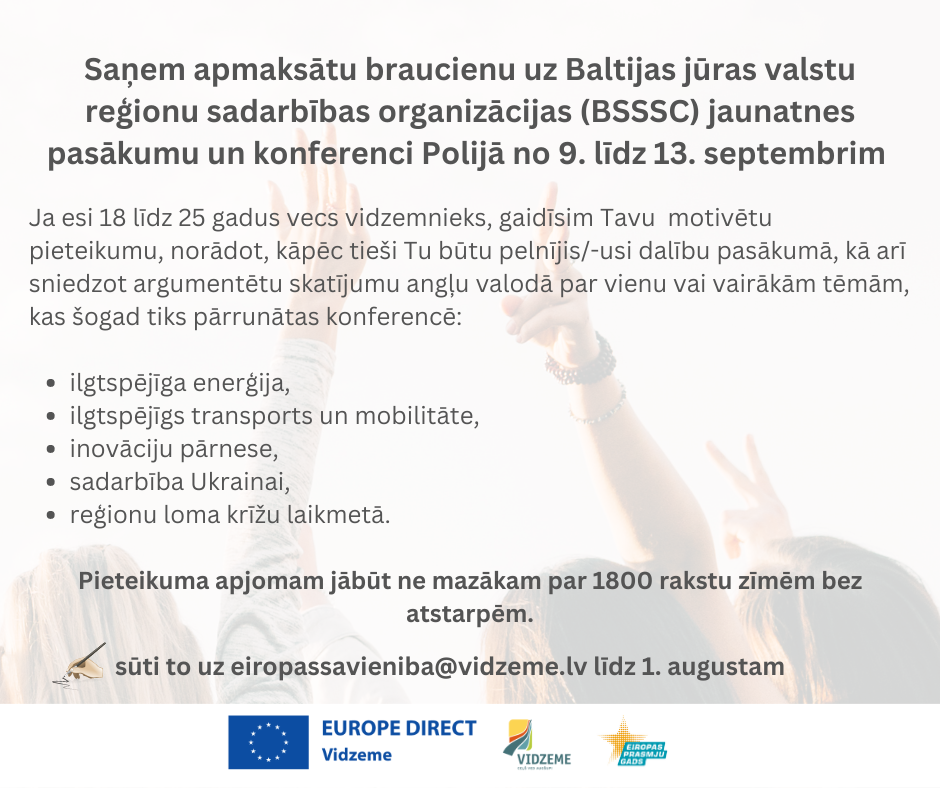 jauniesiem iespeja pieteikties baltijas juras valstu regionu sadarbibas organizacijas konferencei polija